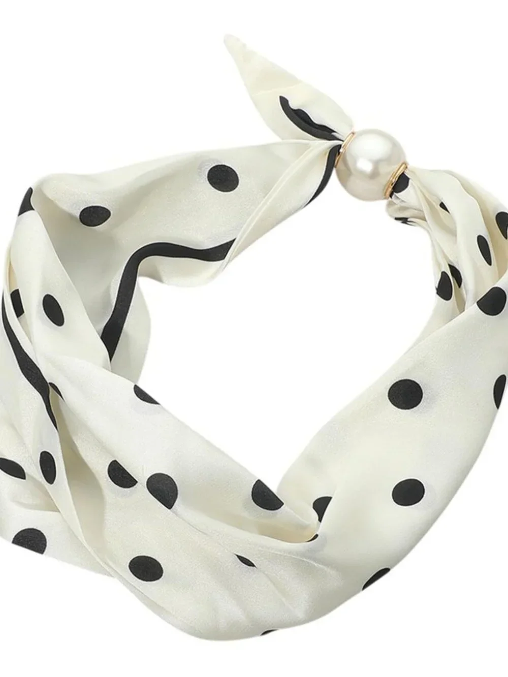 2PCS Polka Dot Scarf Necklace Set Black Ivory Pearl Magnetic Closure